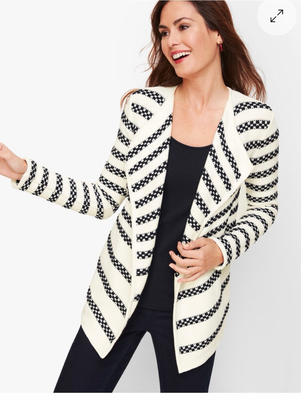 Talbots white & Black Striped Open-Front Cardigan